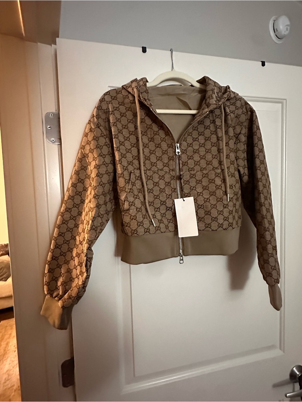 FASHION SIZE MBeige Monogram Zip-Up Hoodie Jacket